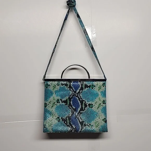 Charles Jourdan VINTAGE blue green gray reptile print silver hardware purse.boho - Picture 4 of 9